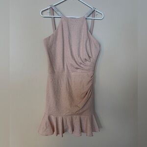 Blondie Nites Sparkle Blush Halter Ruffle Mini Dress size 9
